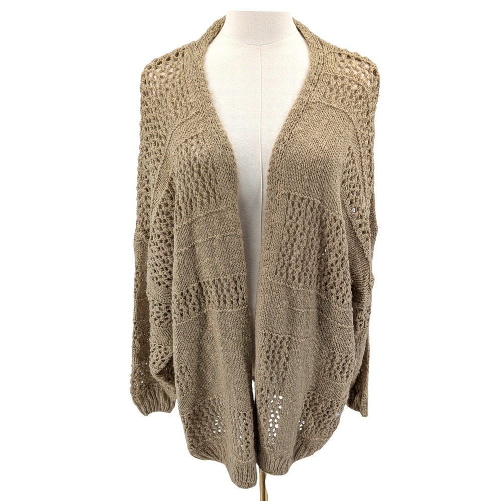 Boho open knit cardigan oversized slouchy neutral layering‎ sweater M
